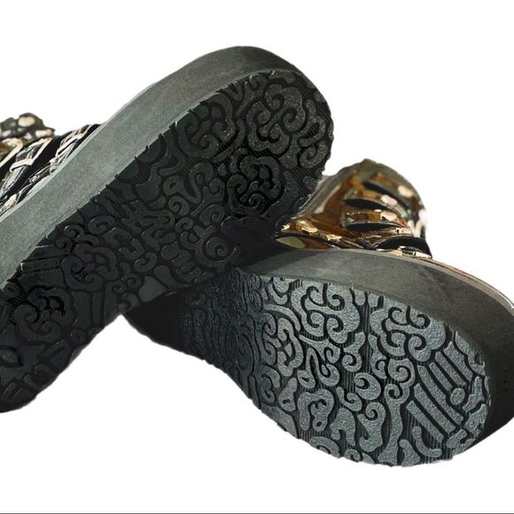 Black Patent Tainted Love Platform Moto Combat Boots NEW - Picture 3 of 4